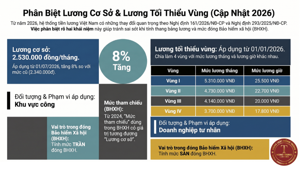 Lương cơ sở mới nhất 2026 là bao nhiêu Phân biệt Lương cơ sở và Lương tối thiểu vùng